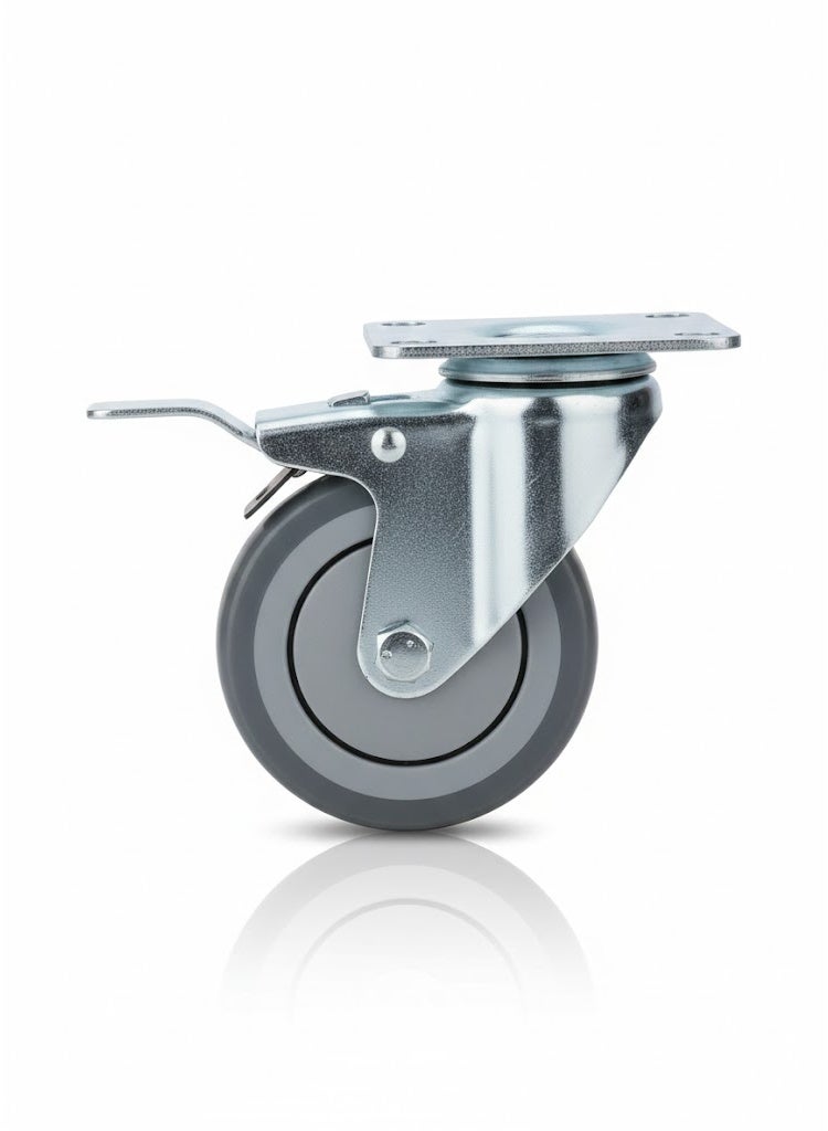 3-inch Polyurethane Swivel Caster With Medium Wheel And Brake, Universal Caster For Industrial Trolley , Pack of 4  2 With Brakes and 2 Without Brakes - Image 4